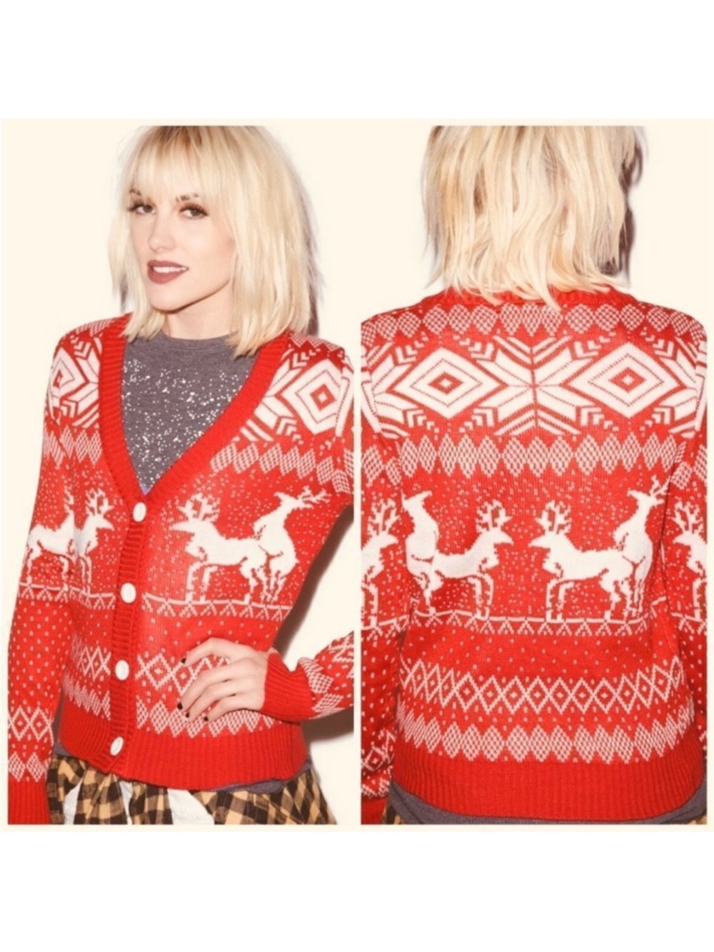 Tipsy Elves Naughty Reindeer Double Date Orange Ugly Christmas Sweater Size XS